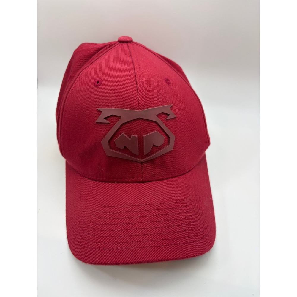Nasty Pig Snout Cap Red Burgundy Flexfit L/XL Raised Rubber Logo Fitted Hat Logo